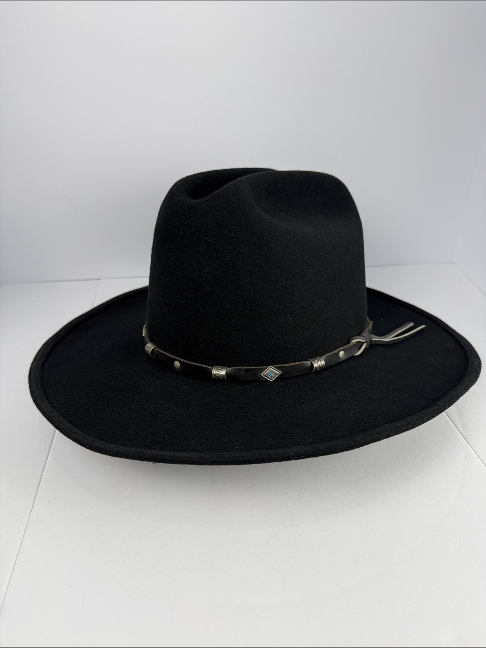 Bailey Reno Black Wide-Brim Wool Cowboy / Ranch Hat, Decorative Band with Silver